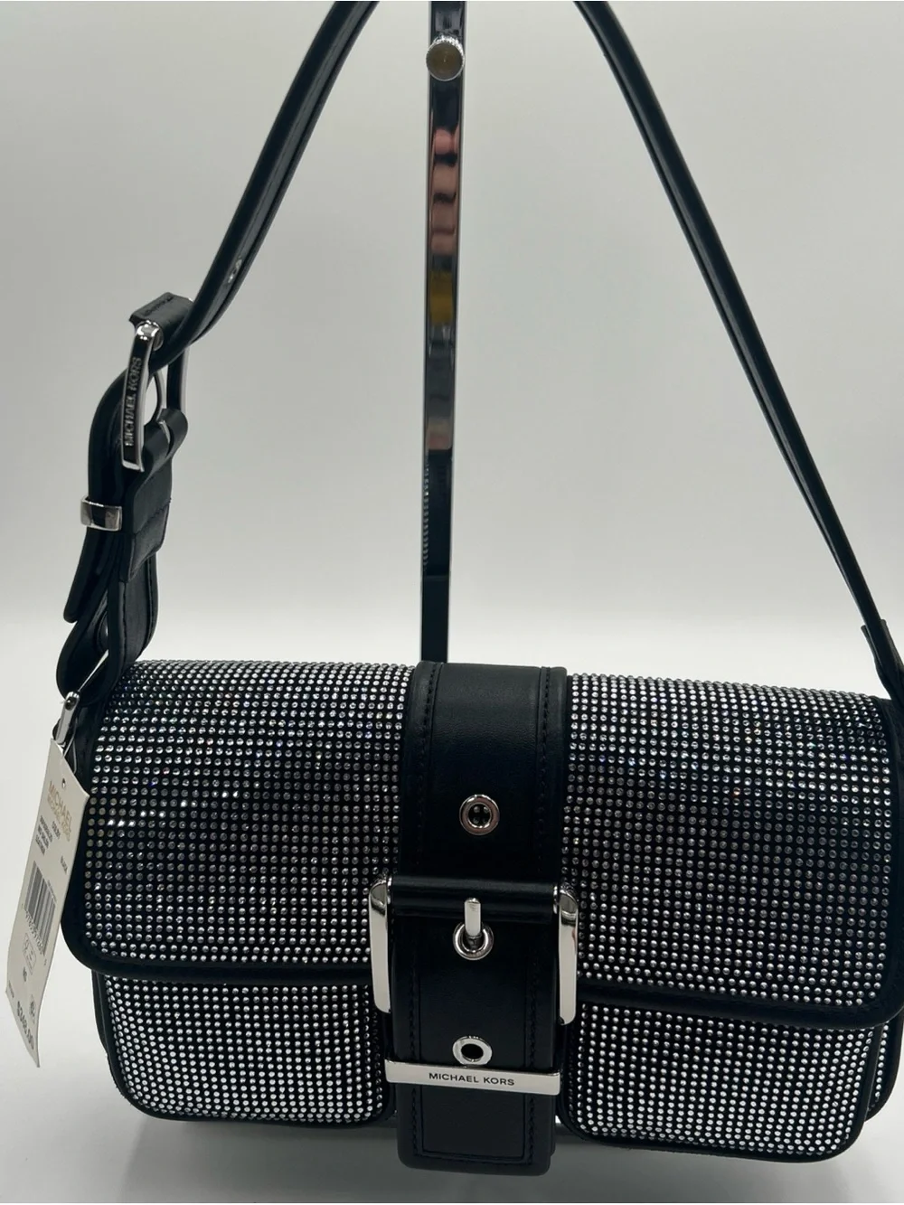 Michael Kors Black Rhinestone-Embellished Messenger Bag